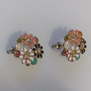 Colorful Daisy Bouquet Rhinestone Earrings - A Burst of Elegance!